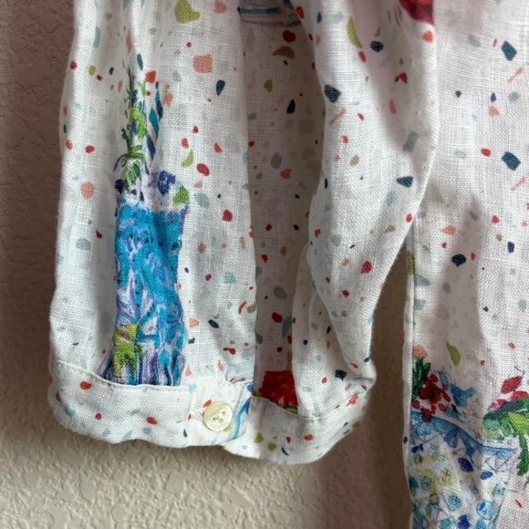 Vilagallo 100% Linen Tropical Cocktail Print 3/4 Sleeve Blouse EU 42 10 L - Picture 7 of 9